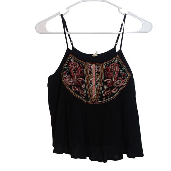 Rip Curl Embroidered Black Women's Tank Top Cotton Beach Boho Size Small - Picture 1 of 10